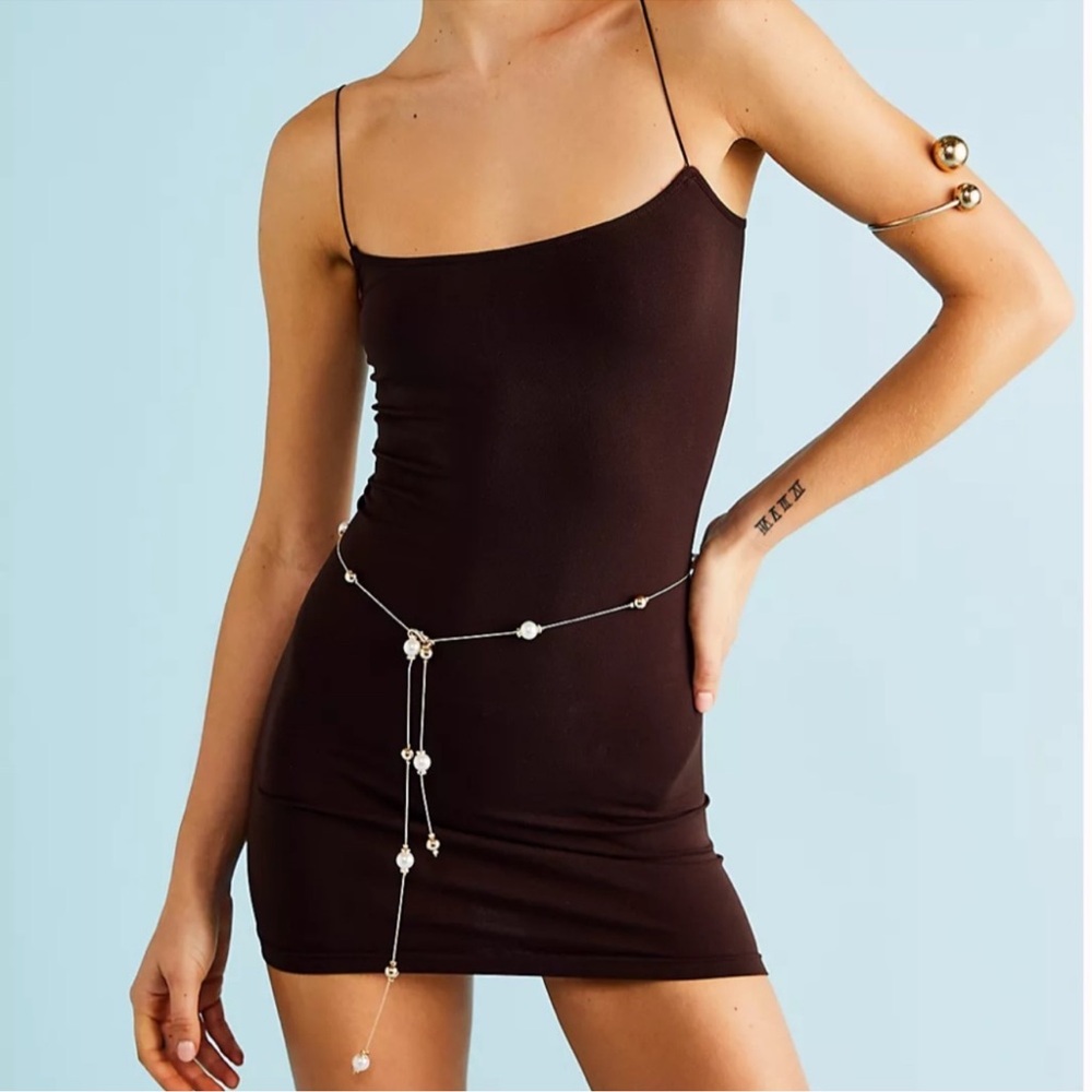 Free People Rich Brown bodycon slip Dress
